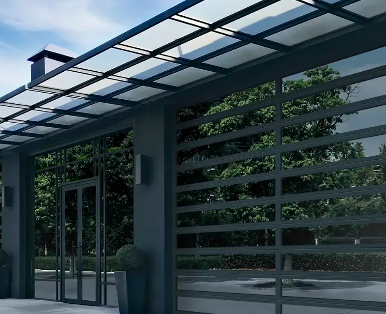 Commercial aluminum architectural-series full-view garage door — Reynolds NY install